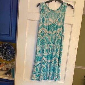 Cozy, comfy SOMA cotton nightgown.  Teal and white.  Size L